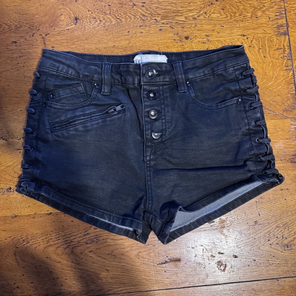 Free people black lace up denim shorts size